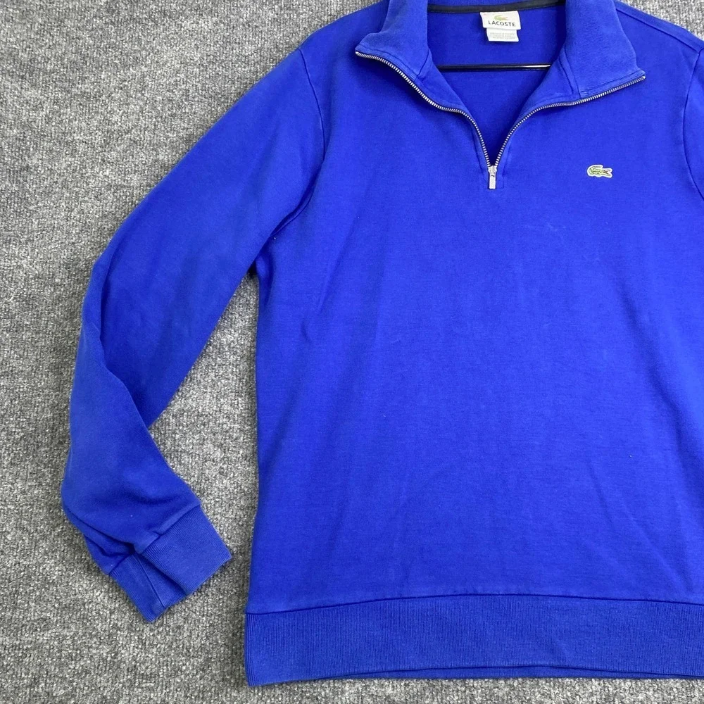 Lacoste Mens Quarter Zip Pullover Sweatshirt Blue Size 5 Large Crocodile Logo - Picture 2 of 9